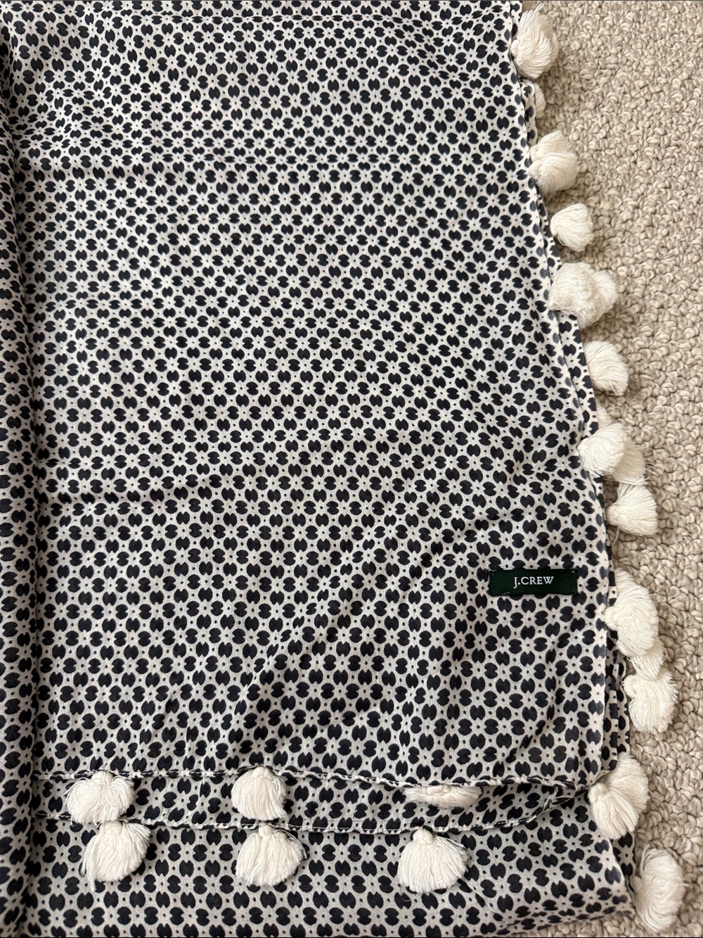 J. Crew Black and White Tassel Patterned Scarf